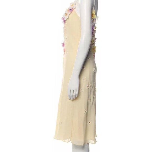 MOSCHINO IVORY LEMON 3D FLOWER APPLIQUES BEADED SILK SLIP DRESS USA 12 IT46 PURP - Picture 11 of 13